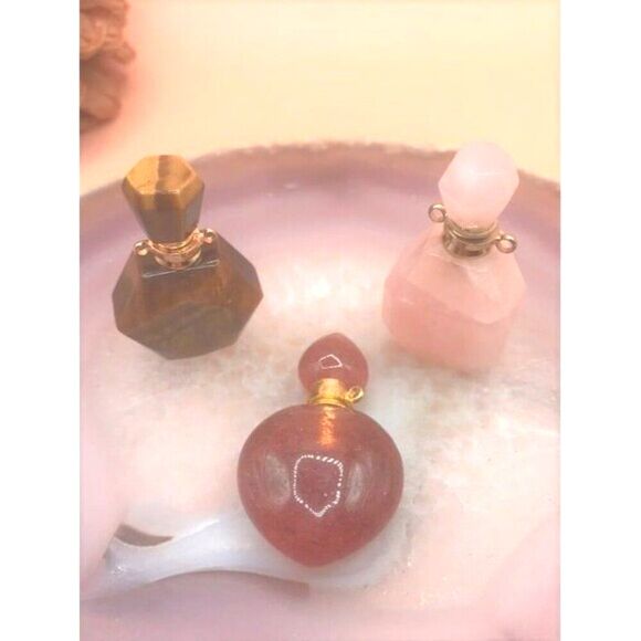 Mini Perfume Bottles - Your Choice of Tiger Eye or Strawberry Quartz - Picture 1 of 5